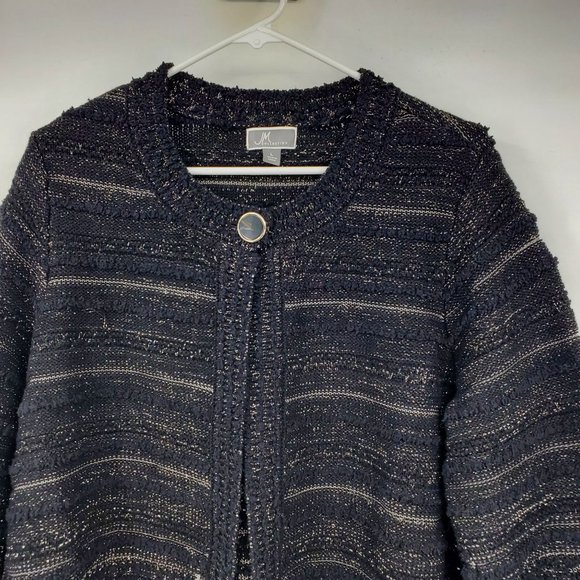 JM Collection Black Shimmer Threaded Women's Single Button Cardigan Large - Picture 7 of 8